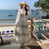 Xinjiang Sichuan West Tourism Wearing A Female Pure Sexual V Tie Strapped Tsets Printed Half-Dress Two Sets Of Summer