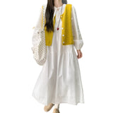 Yellow Vest Dress Suit Women's Long 2026 Spring New Super-Good-Looking White Shirt Skirt Two Sets