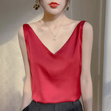 Silk Satin Double-Sedged Women's Vest 2026 Spring And Summer New Self-Repair V-Neck Short Temperament On The Top
