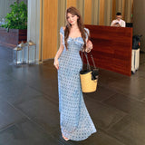 Design Sensing French Vintage Dizzling Wave Point Lace Chiffon Printed Suspension Brassed Holiday Fairy Dress