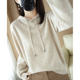 Wool Blended 2026 Autumn And Winter New Women's Loose Casual With Hat Jacket Solid Color Short Knitted Hoodie