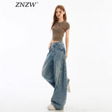 Bending Leg Jeans Women 2025 Autumn New Water Wash Old Loose Small Slebum Pants Women