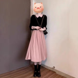 French Sweet College Style Folded Waistcoat Dress 2026 Spring And Autumn New Temperament Long-Sleeved Top Two Sets