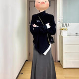 Two-Piece / Suit Korean Retro Small Man With Irregular Cloak Knitted Sweater + Fishtail Half-Body Dress