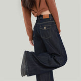 Denning Deep Blue High-Waisted Broad-Legged Jeans Women's Autumn 2025 New Retro Lazy Slackening Straight Trousers
