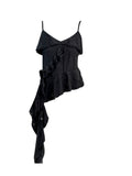 Vintage Irregular Lotus Edge Splicing To Do Old Worn Sling Sling Vest Women's Summer Design Unique Special To The Top