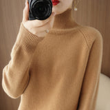 Wool Blended 2026 Autumn And Winter New Short Lady Korean Version Of High-Necked Loose Solid Color Knitted Bottom Sweater