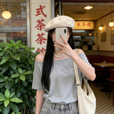 2026 Summer New Design Sense Loose Elastic Shoulder Small Blouse Women Short-Sleeved T-Shirts Are Thin