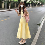 French Light Yellow Sleeveless Vest Sling Dress Female Schandeed Dambamine Bright Xinjiang Seaside Vacation Long Dress