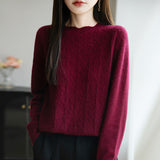 A Line Of Ready-Up Clothing Wool Blended 2026 Autumn And Winter New Women Loose Round Collared Collared Twisted Flower Inside The Bottom Knitting Shirt