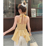 French Latticeless Sleeve Hanging Neck Vest Women Autumn 2026 New Collar Kinesi Irregular Hem Top