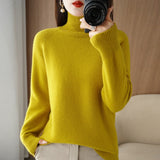 Wool Blended 2026 Autumn And Winter New Short Lady Korean Version Of High-Necked Loose Solid Color Knitted Bottom Sweater