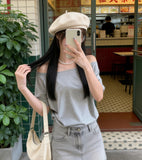2026 Summer New Design Sense Loose Elastic Shoulder Small Blouse Women Short-Sleeved T-Shirts Are Thin