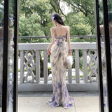 French Niche Beauty Fairy Out Of The Seaside Holiday Dress Sexy Pure Desire V Tie Hanging Print Dress Woman