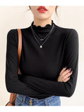 Half-High Collar Bottomed Bottoming Women's Spring And Autumn And Winter New White Long-Sleeved T-Shirt Wood In The Ear Of The Ocean High-End Coat