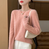 Line Ready-To-Wear Pure Wool 2026 Autumn And Winter New Women's Round Collar Short Hollow Twist Knitted Sweater