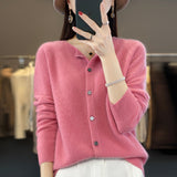Line Ready-Wear 100% Pure Wool 2026 Autumn And Winter New Women's Short Collar Loose Knitted Cardigan Sweater Jacket