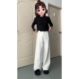 White Scimitum Jeans Women 2025 New Spring And Summer High-Waisted Loose Tnut Trousers Wide-Legged Banana Sickle Pants