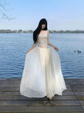 French White Lace Sling Dress Women's Summer Seaside Holiday Huge Good-Looking Temperament