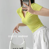 Spring And Summer Blogger Hottie Slime Slime Polo Shirt Girl Retro Long Sleeve Bottom Knitted T-Shirt Top
