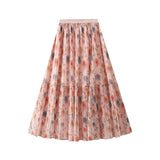 Positive And Anti-Two Wearing Mesh Rose Print Half-Dress Women Spring And Summer 2025 New Fairy Dress 100-Folded Skirt 8933