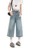 Relaxing Waist Eight-Point Jeans Women 2026 Summer Thin Size Fat Mm High Waist Thin Loose Legs Trousers
