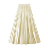 Korean Version Of The Thin Spring New Bright Face Luster High Waist 100 Folds A Word Showing Skinny Dress Half-Dress Skirt 6623