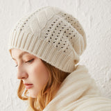 Cashmere 2026 Autumn And Winter New Women's High-End Pure Color Sesame Blossom Hollow Warm Fashion Knitting Leisure Head Hat