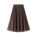 Two Sides Wearing Gold Velvet 100 Fold Skirt Autumn And Winter Girl Long High-Rise Thin Nails Net Yarn Half Body Skirt 2899