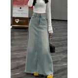 Large-Size Retro Half-Dress Women's Dress 2025 New Summer High-Rise Water Wash Denim Skirt Fat MM Cover Thin Skirt