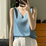 Silk Satin Sling 2026 Spring And Summer Women's New Body-Repair V-Neck Short Shoulder Broadband With Sling Vest