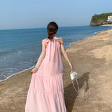 Designing A Small Blue Hanging Neck T-Shirt With Super Fairy Slings Long Skirt Seaside Holiday Photo Dress