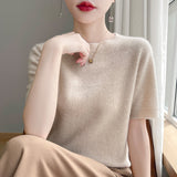 Wool Blended 2026 Autumn And Winter New Women's First-Line Ready-Upled Collar Collar Short-Sleeved Knitted T-Shirt