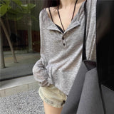 Lazy Wind Pure Long-Sleeved T-Shirt Women's Summer Thin Casual Hooded Sunscreen Loose Thin Bottom Top