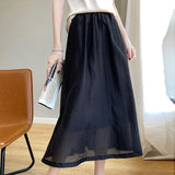 Silk Satin 2026 Spring And Summer New Women's High-Rise Half-Dress Fashion Pure Color A-Saki Mid-Long Half Skirt
