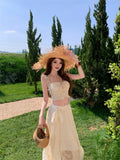 French Seaside Holiday Atmosphere Pure Romantic Lace Sling Vest Women Tied Long Skirt Two Sets