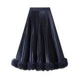 Temperament 100-Fold Petal Skirt Woman 2025 New High-End Sense A-Word Half-Body Skirt Wood Half Skirt 0661