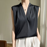 Silk Satin 2026 Spring And Summer Women's New Body Repair V Collar Wide Shoulder Short Sleeveless Sling Sling Sling Vest