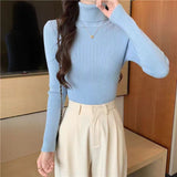 Black High-Neck Knitted Bottom Shirt Autumn And Winter Model Of Long Sleeves With A Female Sweater Slimming Clothes