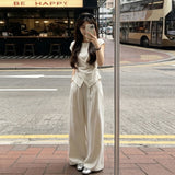Temperament Korean Version Of Fashion Set Old Money Style Niche Design Sense Know Short Sleeve Top Broad Leg Pants Two Sets Of Women's Clothing