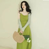 Temperament Super Fairy Dopamine 2025 New Summer Sling Belt French Green Dress Tide