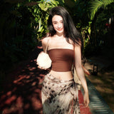 Thailand Southeast Asia Tourism Holiday Wearing A Suit Of Women's Summer Short Breast Vest Ink Print Half-Body Skirt