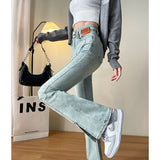 Horn Trousers Women In The Spring And Autumn Of 2025 New High-Rise Slim Slim Thin Small Horn Open Fork Buckle Jeans