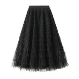 Net Yarn Lotus Leaf Side Temperament Skirt Women's Dress 2025 Spring And Autumn New Famous Woman Long Dress Thin Cake Skirt 2210