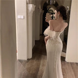 Hepburn Style French High-End Shoulder Dress Women's Autumn And Winter New Feathers And Thirpth Evening Dress