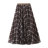 2025 Autumn Curry Lattice Half-Dress Woman Senior Sense A Word High Swing High Waist Thin Crobow Mid-Long Dress 8955