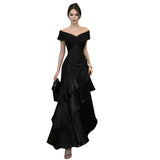 Hepburn Style Black Shoulder Dress French High-End Feeld With The Fasc Moaf Side Dress Temperament Waist Banquet Dress