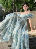 Beach Photo Tour Wearing Beach Dress Holiday Bohemian Fairy Dress Bubble Sleeve Dress Floral Dress
