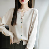 Wool Blending 2026 Autumn And Winter New Women's Loose Round Collar Buckle Solid Color Wear Bottom Knitting Jacket