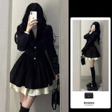 Fat Mm French High-End Temperament Black Suit Dress Women Autumn Large-Size Collection Waist Thin Princess Ponum Dress